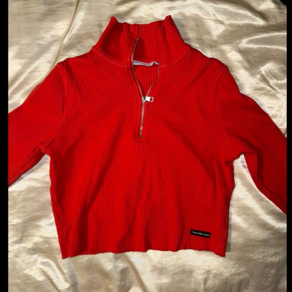 Red Orange Calvin Klein Zipper Knitted Top Medium / Small